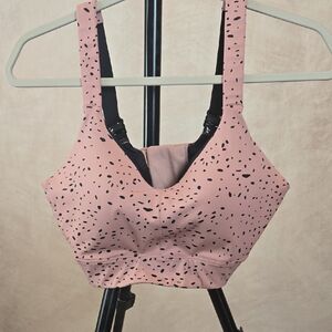 Oiselle Pink and Black Patterned Sports Bra